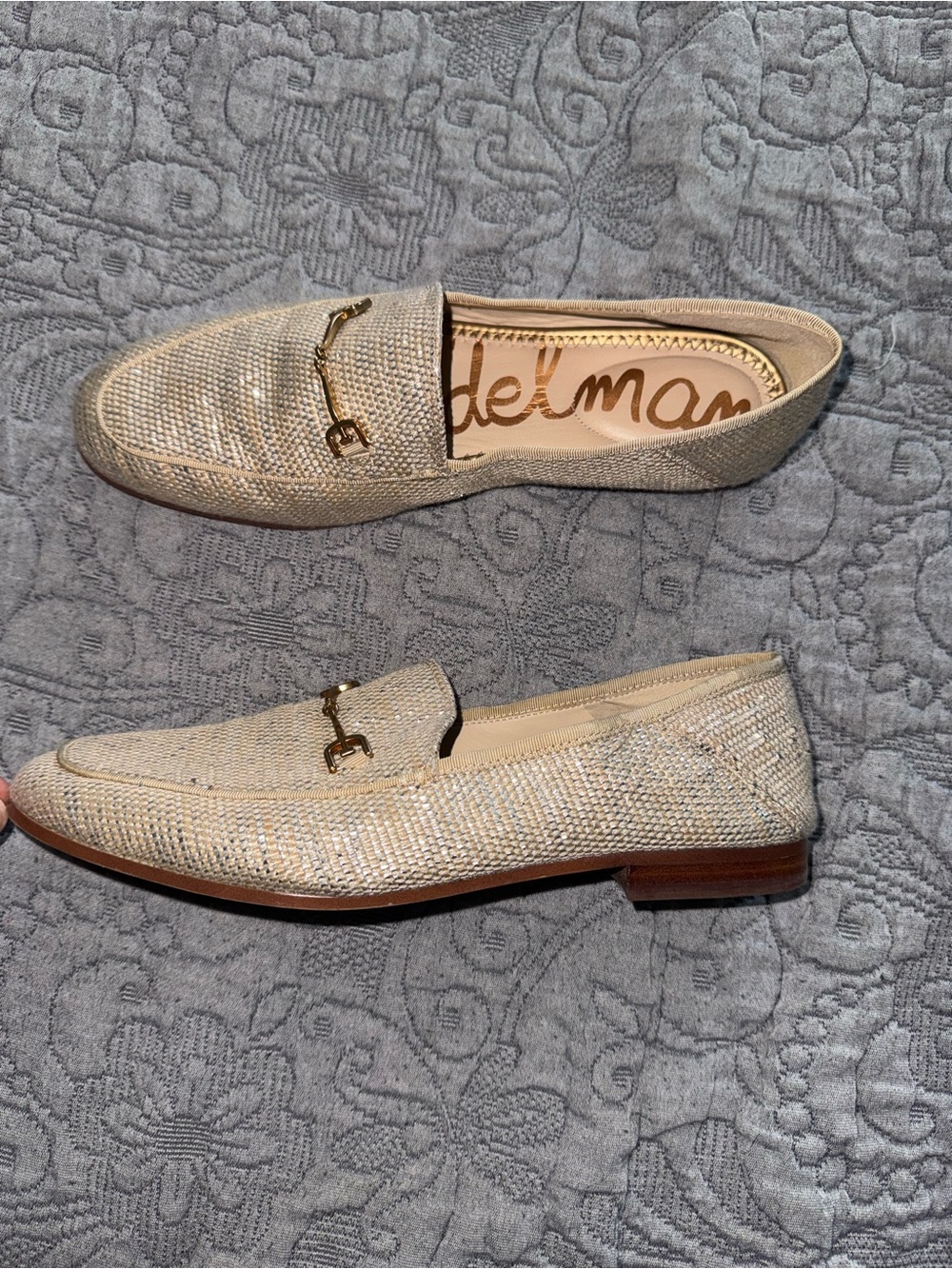 Sam Edelman Loraine Metallic Loafers Horsebit Cream 10